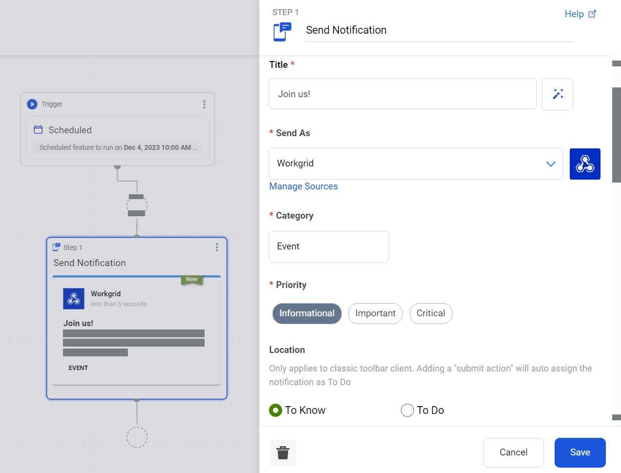 Utilizing the Send Notification Operation