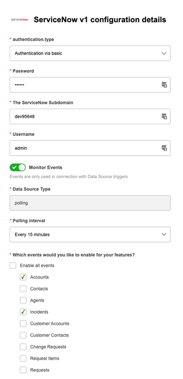 Data Source Details: ServiceNow